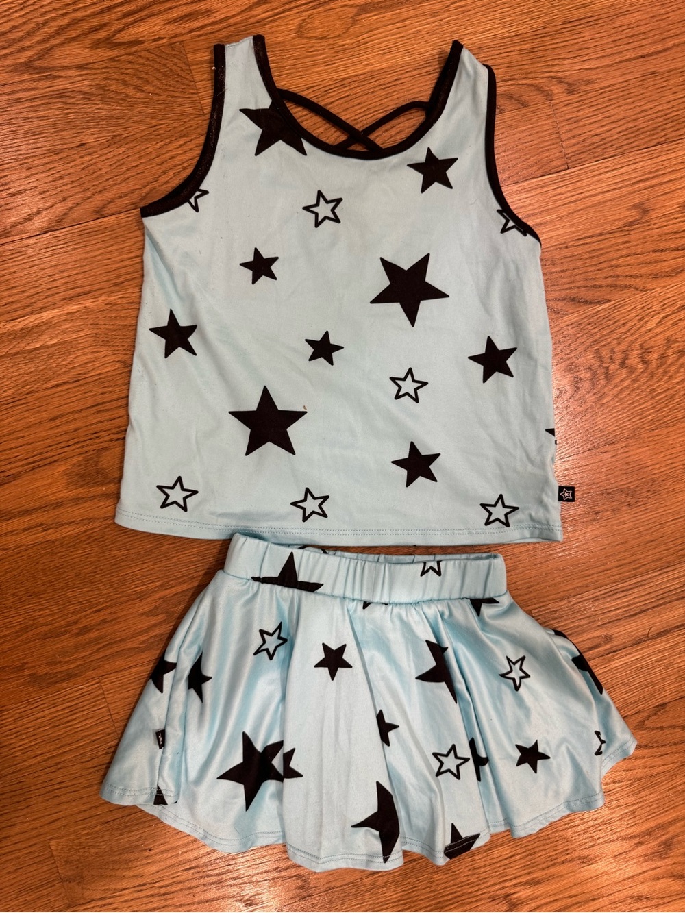 Pixielane Girls Light Teal Blue Star Print Matching Tank & Skort Set NWOT 4T